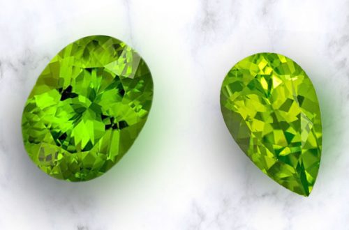 an oval peridot and a pear shaped peridot
