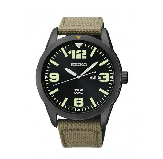 seiko solar watch with green canvas strap