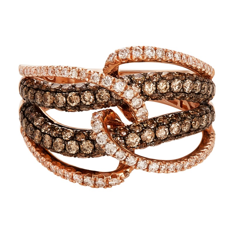 Le Vian 1.690 Ctw Chocolate and Vanilla Diamond Ring / 14 Kt Strawberry Gold