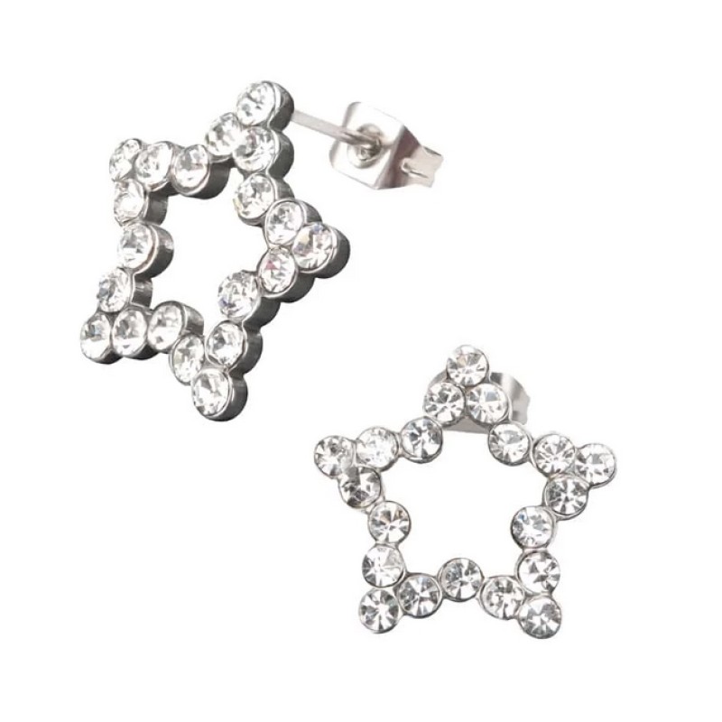 Inox Stainless Steel Crystal Star Earrings