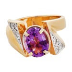 14k Yellow Gold 9.5x7.5mm Oval Amethyst and .10ctw Round Diamond