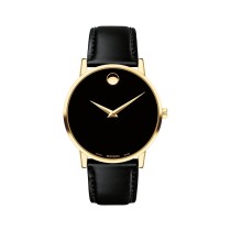 Movado Men's Museum Classic Yellow PVD & Black Leather Watch