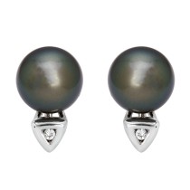 Ladies Black Pearl & Diamond Earrings / 18 Kt W