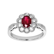 Lady's Flower Ruby & Diamond Ring / 14 Kt W