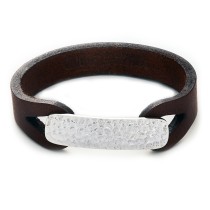 Brown Leather & Hammered Stainless Bracelet