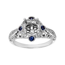 14kw Semi-Mount .20ctw Blue Sapphire & .15ctw Diamond Ring