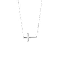 Sterling Silver East 2 West Cross Pendant with Diamond 18"