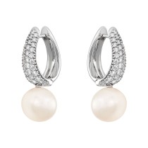 Ladies 1.380 Ctw Pearl Earrings / 18 Kt W