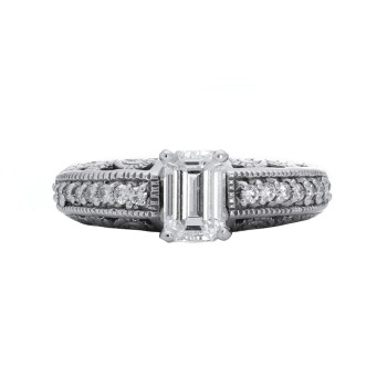 1.020 Ct. / .320 Ctw Emerald Cut Diamond Engagement Ring / VS2