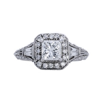 Ladies 1.770 Ctw Princess Cut Diamond Ring / 18 Kt W