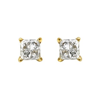 Ladies 1.000 Ctw Princess Cut Diamond Stud Earrings / 14 Kt Y