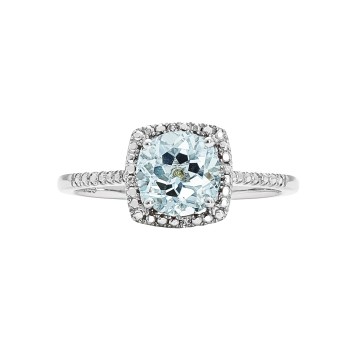 Sterling Silver Aquamarine & .01 CTW Diamond Ring