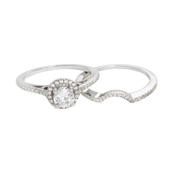 Sterling Silver Cubic Zirconia Ring with Matching Band