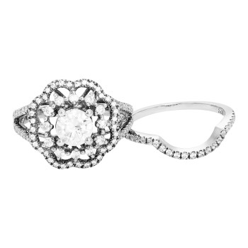 Sterling Silver Cubic Zirconia Ring with Matching Band