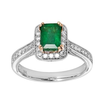 Ladies 18kw Emerald & Diamond Ring
