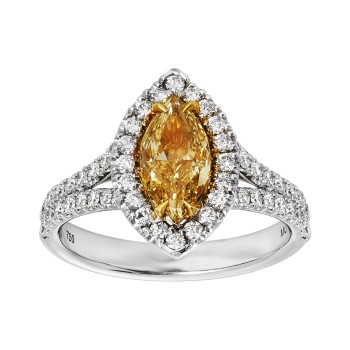 Ladies 1.640 Ctw Marquise Diamond Halo Ring / 18 Kt W