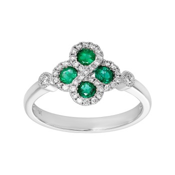 Ladies .260 Ctw Emerald Ring / 14 Kt W