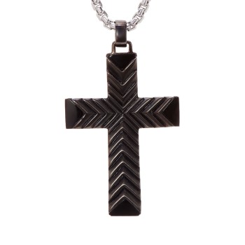 EFY STERLING SILVER BLACK AGATE 1.08TCW CROSS MENS NECKLACE