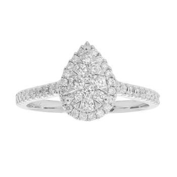 1/2 ctw Pear Shape Round Cut Diamond Lovebright Ring in 14K White and Rose Gold